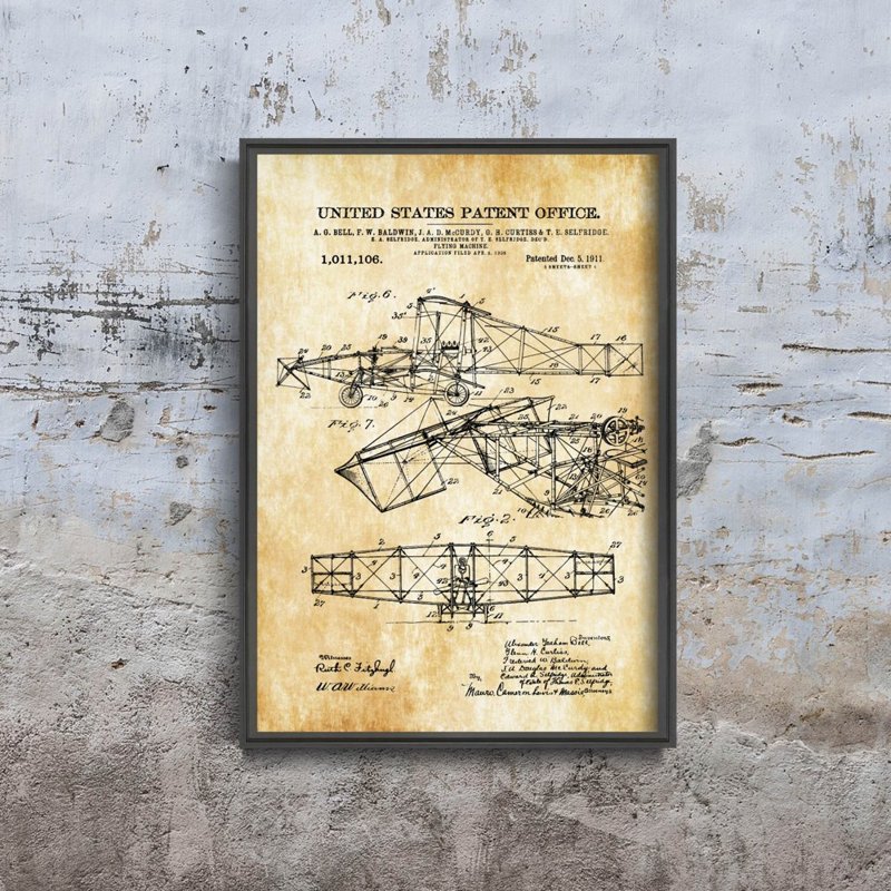Plakat retro Patent Alexander Bell Flying Machine