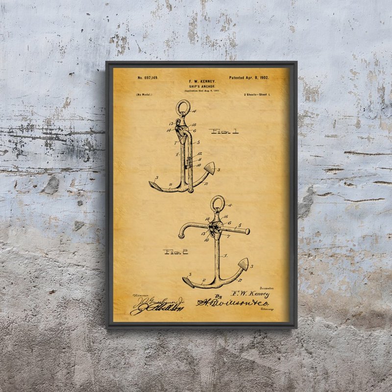 Plakat vintage do salonu Patent na kotwicę statku Kenney