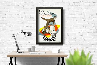 Plakat w stylu retro Chante Gilbert Bécaud Vespa
