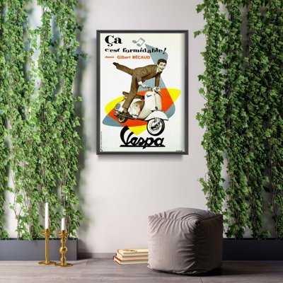 Plakat w stylu retro Chante Gilbert Bécaud Vespa