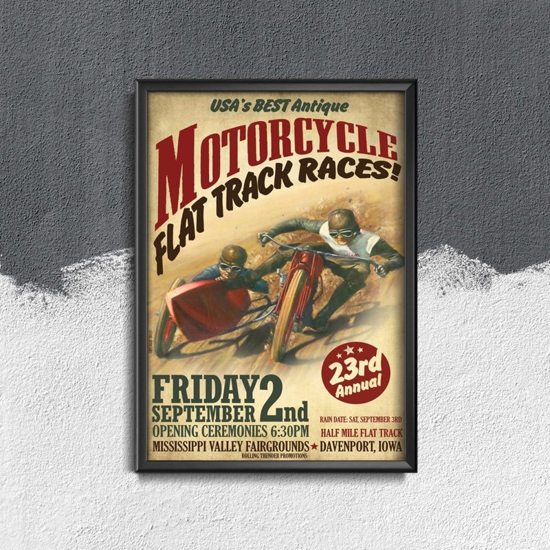 Plakat vintage do salonu Wyścigi motocyklowe Flat Track