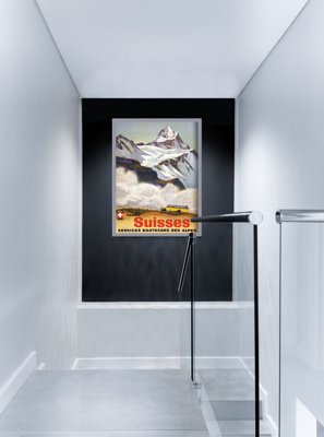Plakat vintage do salonu Szwajcaria Alpy Autobusy