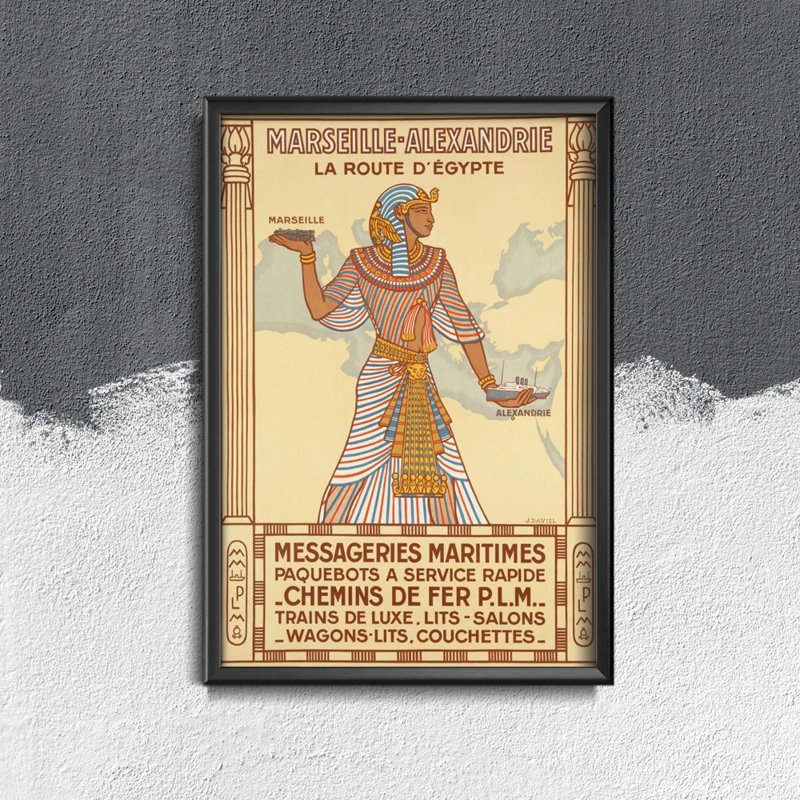 Plakat w stylu vintage Egipt Marsylia Alexandrie