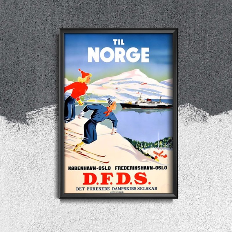Plakat w stylu retro Norwegia Ski