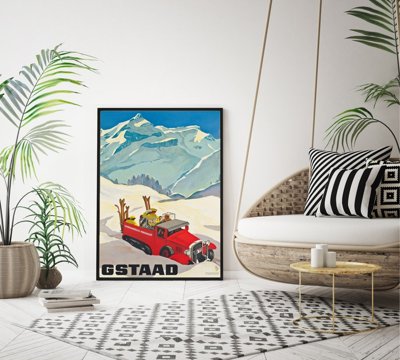 Plakat w stylu retro Gstaad Szwajcaria
