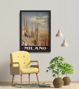 Plakat vintage do salonu Mediolan Włochy