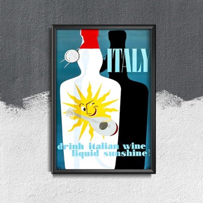 Plakat retro Włochy Pij włoskie wino płynne słońce