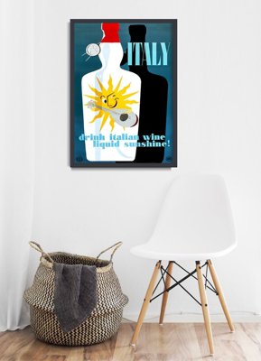Plakat retro Włochy Pij włoskie wino płynne słońce