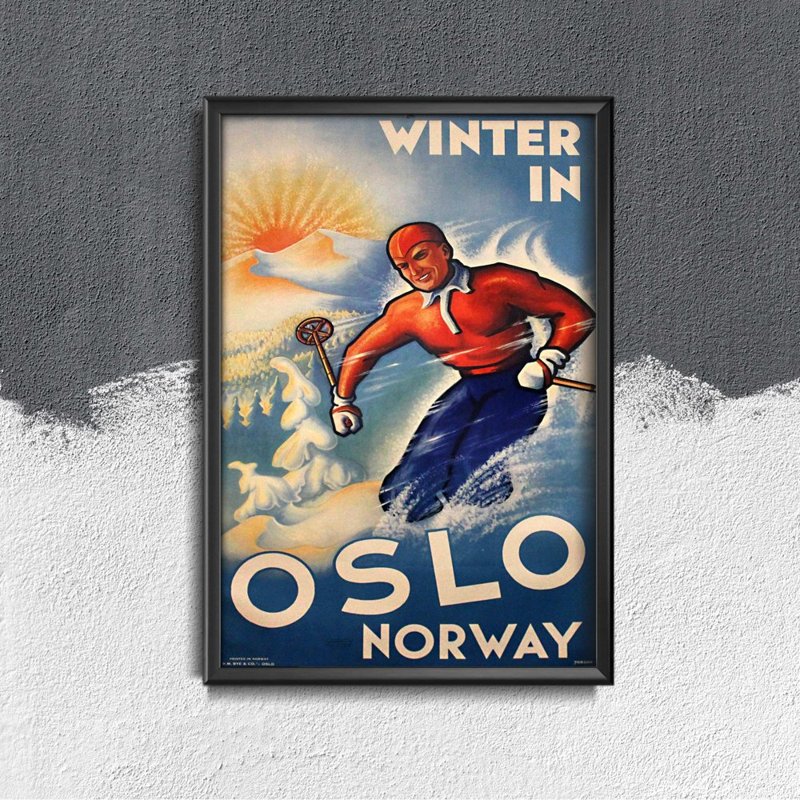 Retro plakat Oslo Norwegia Winter Ski