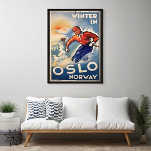 Retro plakat Oslo Norwegia Winter Ski