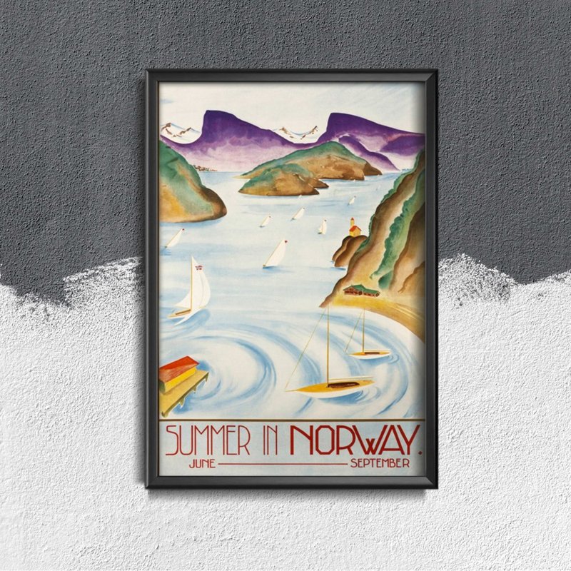 Plakat w stylu vintage Norwegia Skandynawska letnia podróż