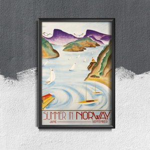 Plakat w stylu vintage Norwegia Skandynawska letnia podróż