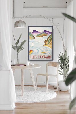 Plakat w stylu vintage Norwegia Skandynawska letnia podróż