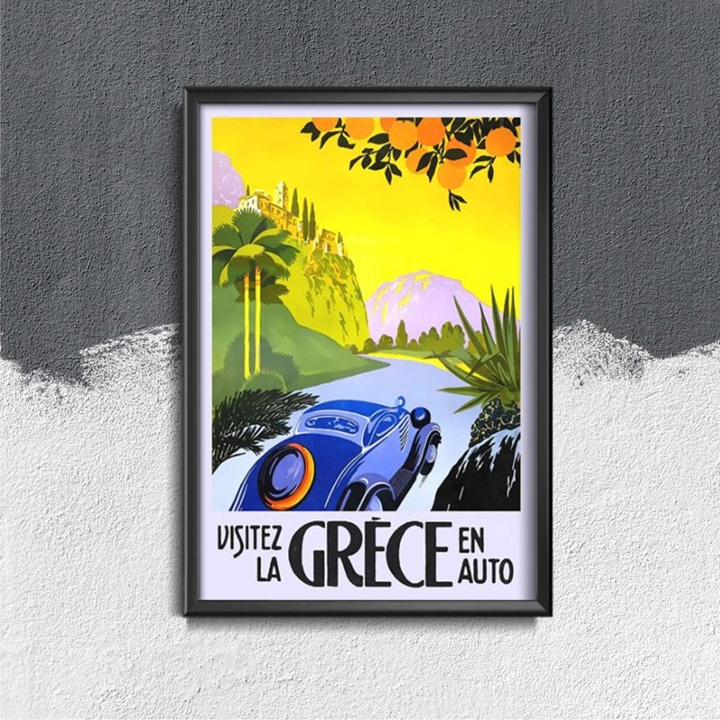 Plakat retro do salonu Greece En Auto