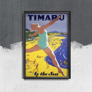 Plakat vintage do salonu Timaru Nowa Zelandia nad morzem