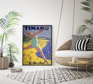 Plakat vintage do salonu Timaru Nowa Zelandia nad morzem