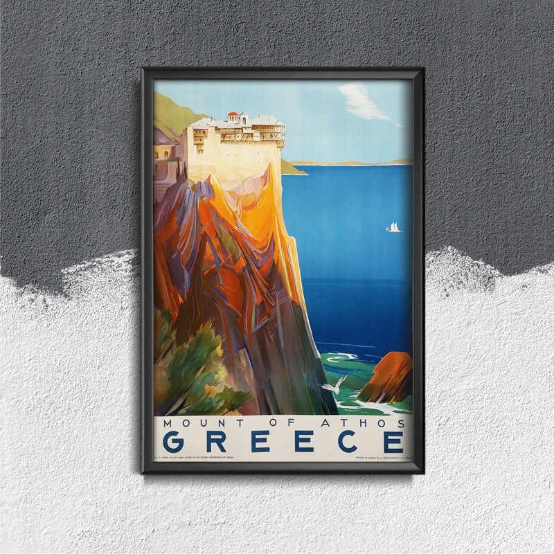 Plakat w stylu vintage Góra Athos Grecja
