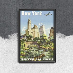 Plakat retro do salonu Plakat linii lotniczych New York United Air