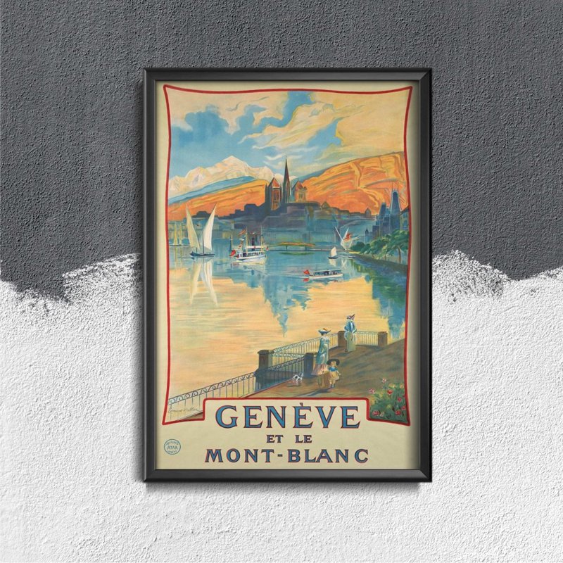 Plakat vintage Geneve et le mont blanc Szwajcaria