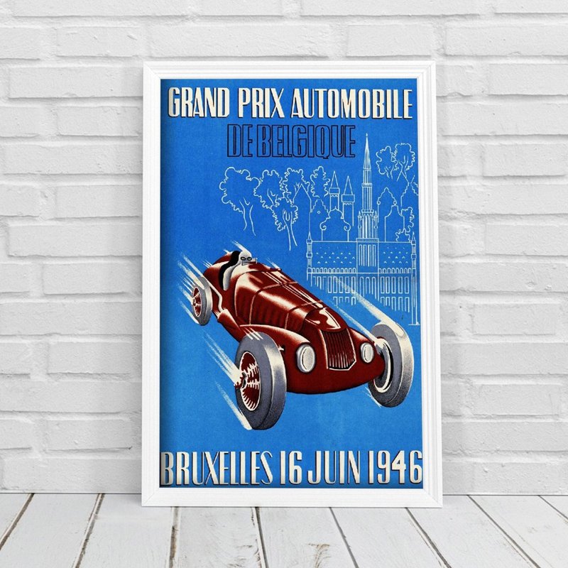 Plakat vintage Grand Prix Belgijskiego wyścigu samochodowego