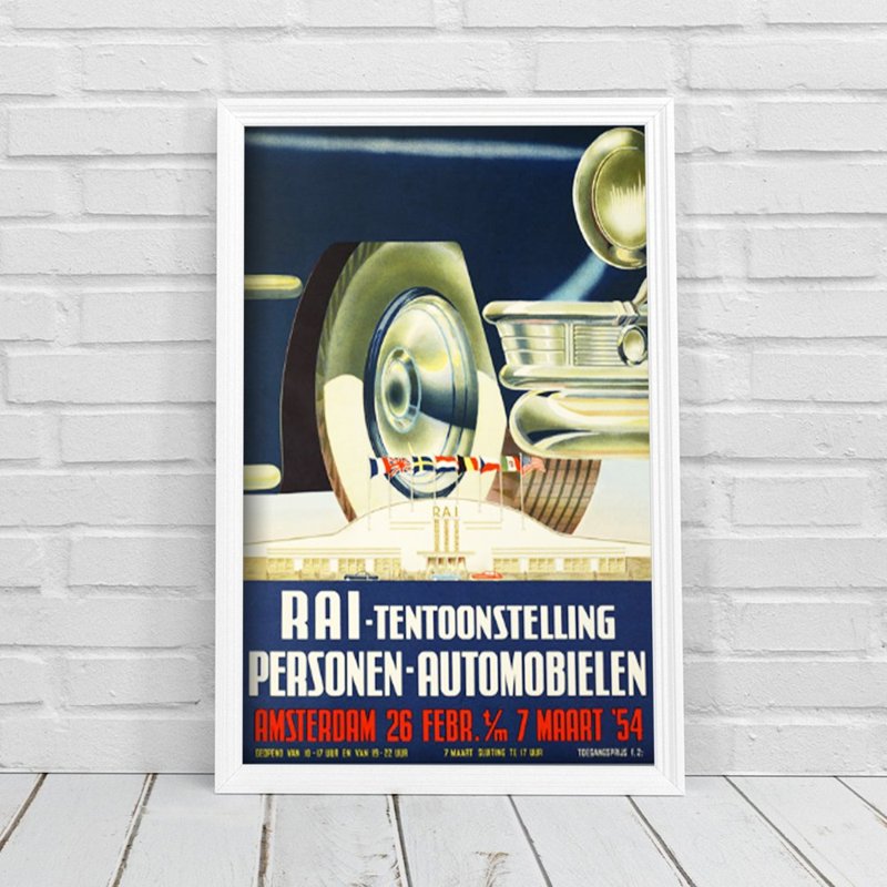 Plakat vintage do salonu Pokaz samochodów w Amsterdamie