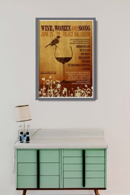 Retro plakat Wine Women And Song