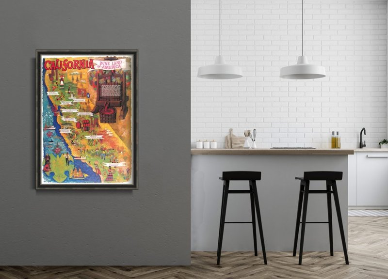 Plakat w stylu retro Mapa win kalifornijskich