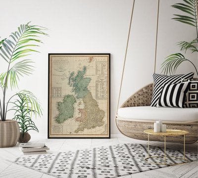 Plakat retro Mapa Wielkiej Brytanii