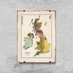 Plakat vintage Stara mapa Wielkiej Brytanii i Irlandii