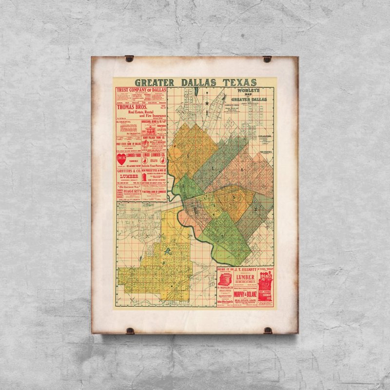 Plakat w stylu vintage Stara mapa Dallas w Teksasie