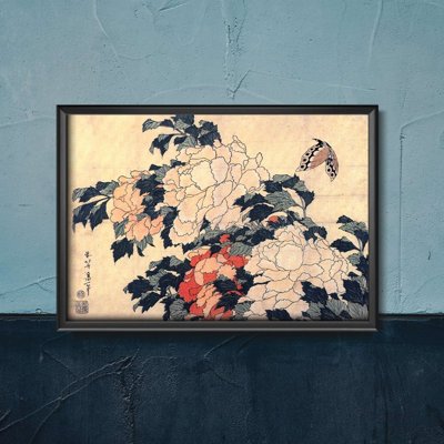 Retro plakat Peonie i motyle