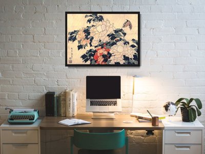 Retro plakat Peonie i motyle