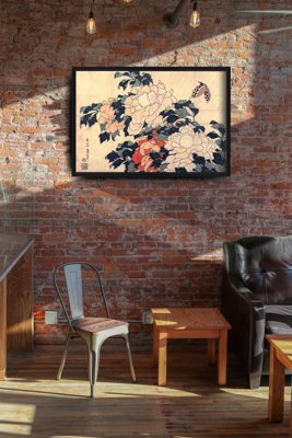Retro plakat Peonie i motyle