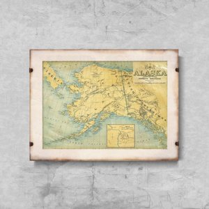 Plakat w stylu retro Stara mapa Alaski