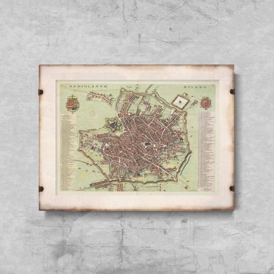 Plakat retro Stara mapa Milano Italia