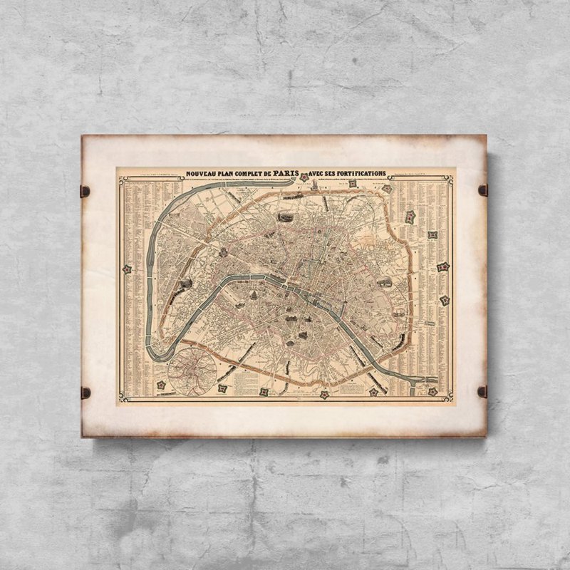 Retro plakat Stara mapa Paryża
