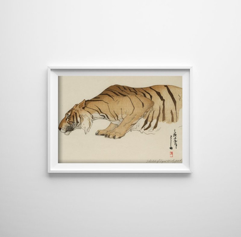 Plakat w stylu vintage Szkic tygrysa autorstwa Yoshidy Hiroshi