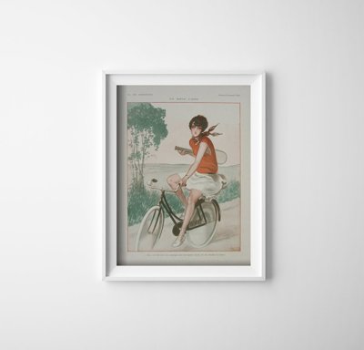 Plakat retro Ilustracja magazynu La Vie Parisienne En Roue Libre Circa