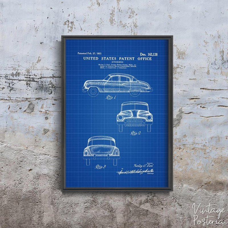 Plakat retro do salonu General Motors Automobile Patent Earl