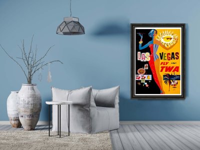 Plakat w stylu vintage Las Vegas Fly TWA David Klein