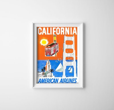 Plakat vintage do salonu California American Airlines