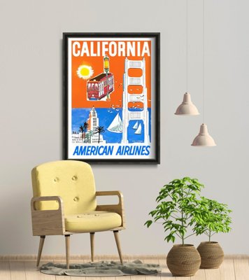 Plakat vintage do salonu California American Airlines