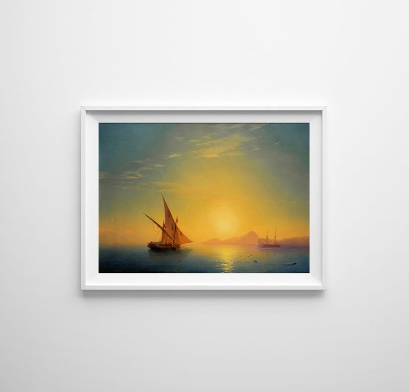 Plakat w stylu vintage Zachód słońca nad Ischią Ivan Aivazovsky