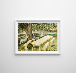 Plakat w stylu retro Eric Ravilious Dwie kobiety w ogrodzie