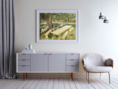 Plakat w stylu retro Eric Ravilious Dwie kobiety w ogrodzie