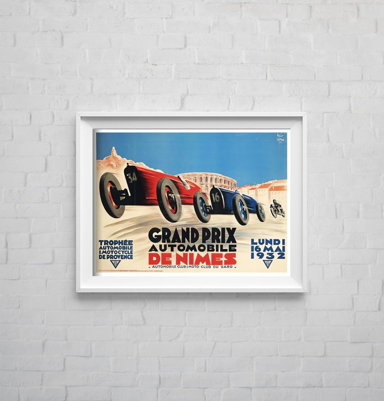 Plakat w stylu retro Grand Prix Automobile de Nimes