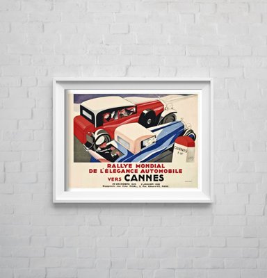 Plakat retro do salonu Rallye Mondial de l'elegance Automobile vers Cannes