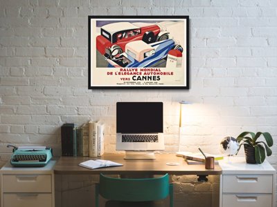 Plakat retro do salonu Rallye Mondial de l'elegance Automobile vers Cannes