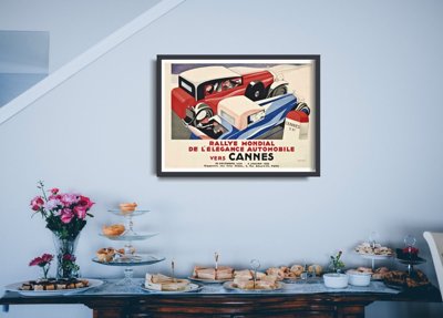Plakat retro do salonu Rallye Mondial de l'elegance Automobile vers Cannes