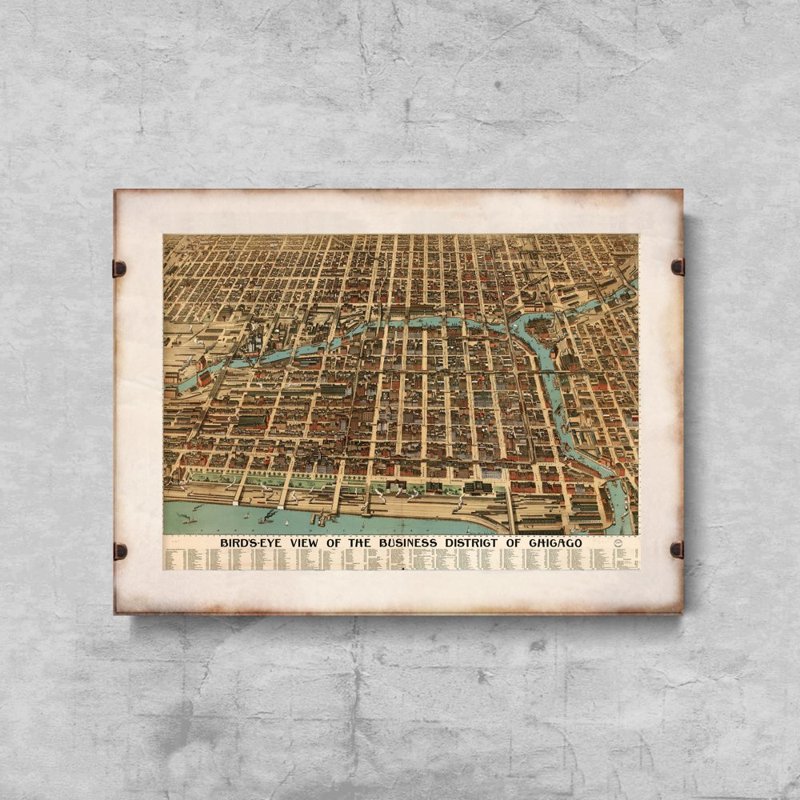 Plakat vintage do salonu Mapa Birdseye Chicago
